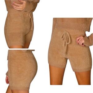 HIDDEN BRAND FUZZY FURRY FLUFFY SHORTS WOMEN COLOR TAN SIZE L